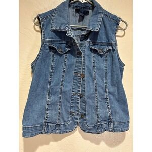 Gap Blue Denim Trucker Vest Womens Small Medium‎ Wash Button Front Sleeveless